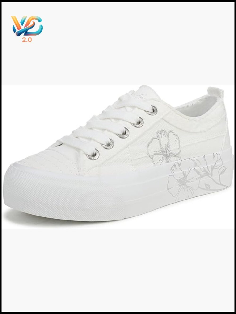 Low Top Canvas Sneakers with Floral Embellishments Platform Sole